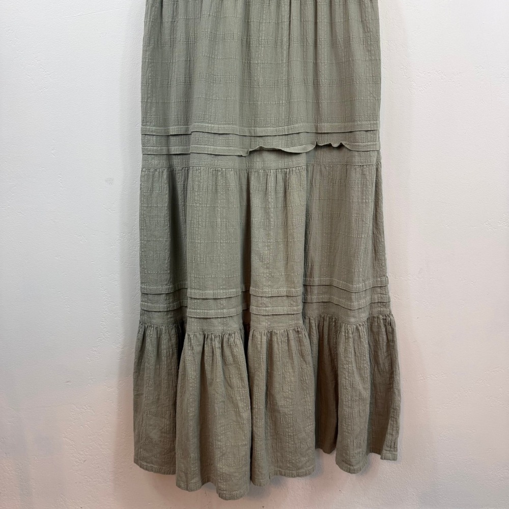 Lucky Brand Tiered Maxi Dress M Sage Green Cotton Boho Prairie Cottagecore - Picture 8 of 12